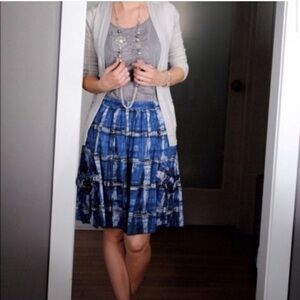 Anthro Lil Watercolor Plaid‎ Bow Pocket Skirt Sz 6